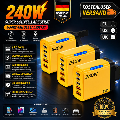 240w gan usb ladegerät - ladegerät, 5-port